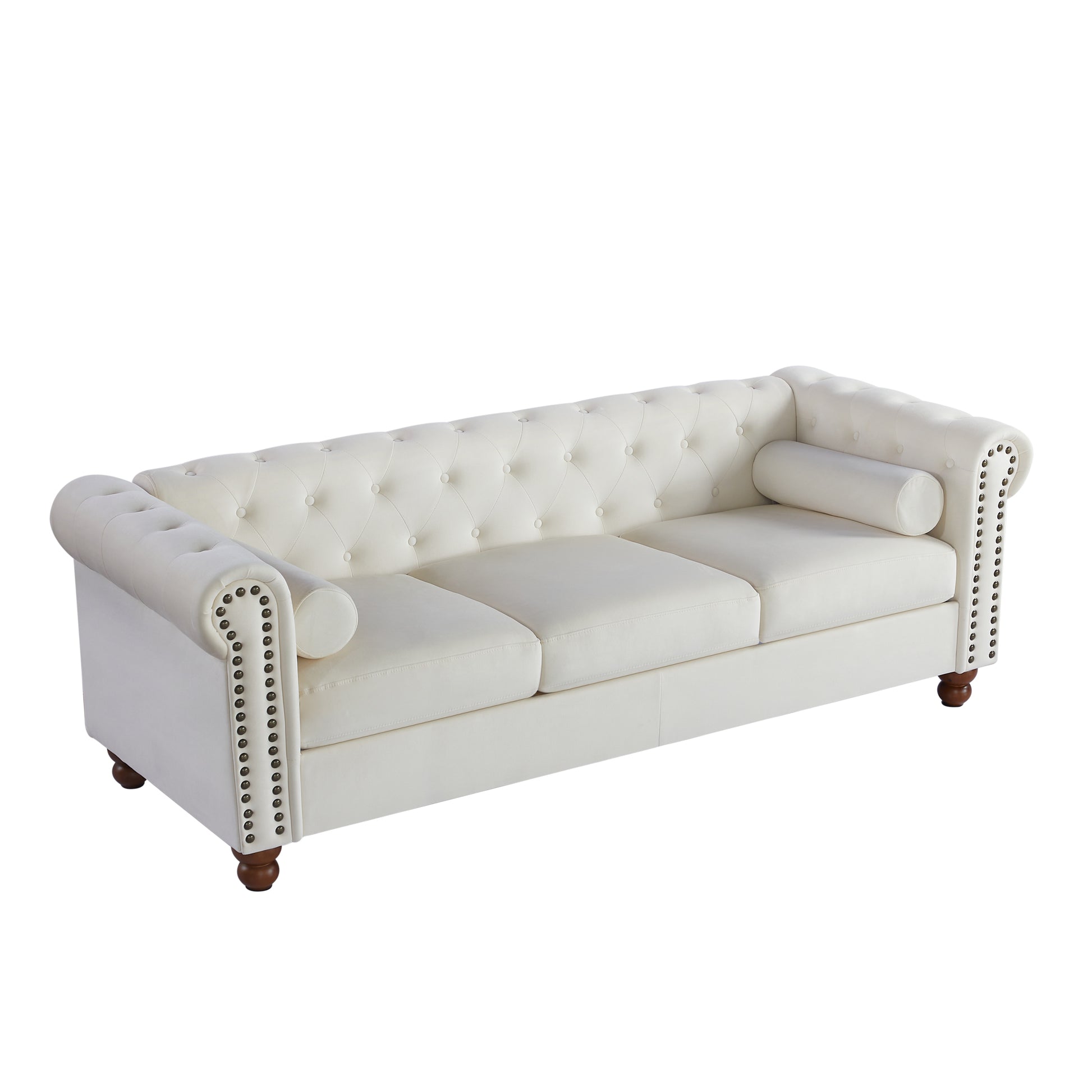 Classic Traditional Living Room Upholstered Sofa With Velvet Fabric Surface Chesterfield Tufted Fabric Sofa Couch, Large White White Primary Living Space Medium Soft Cushion Back Square Arms Foam Velvet 3 Seat