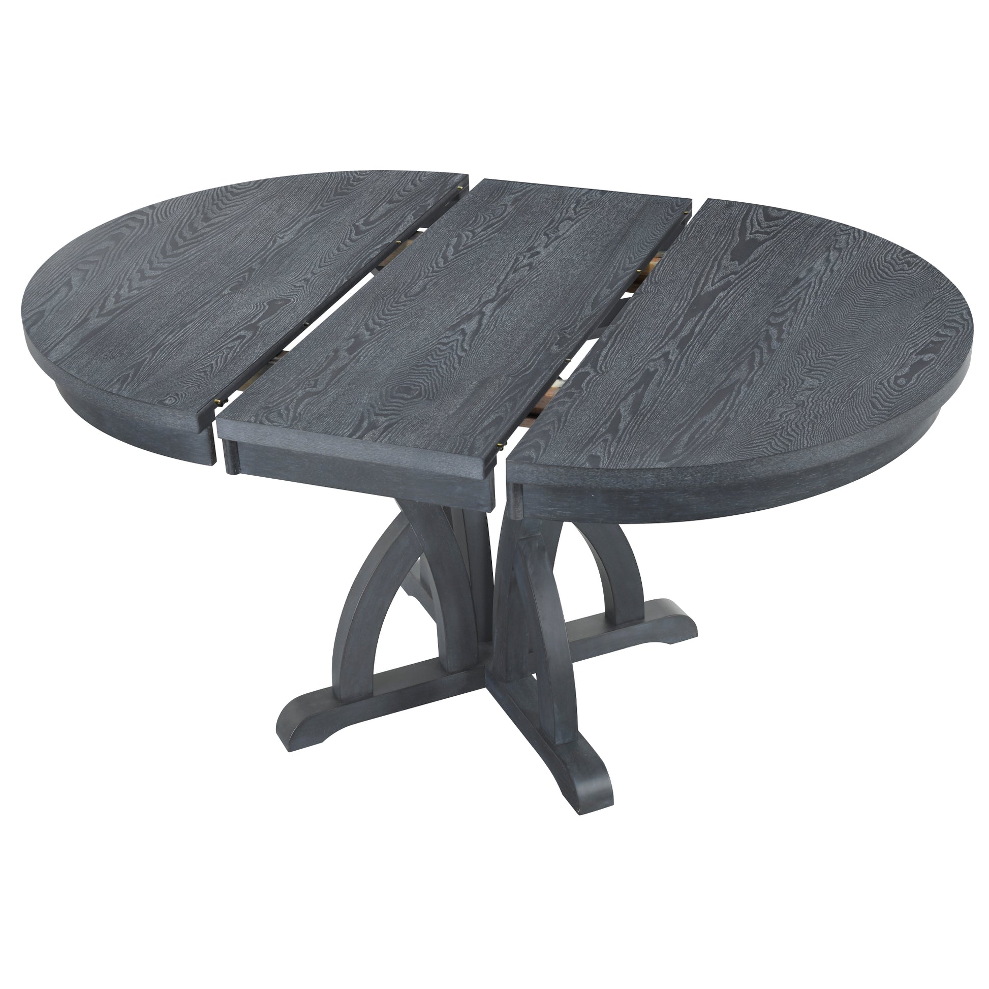 5 Piece Farmhouse Round Pedestal Extending Dining Table Set Extendable Kitchen Table Set With 15.8" Removable Leaf And Ladder Back Dining Chairs For Small Places, Black Wood Dining Room Extendable Rubberwood Oval Dining Table With Chair Upholstered Chair