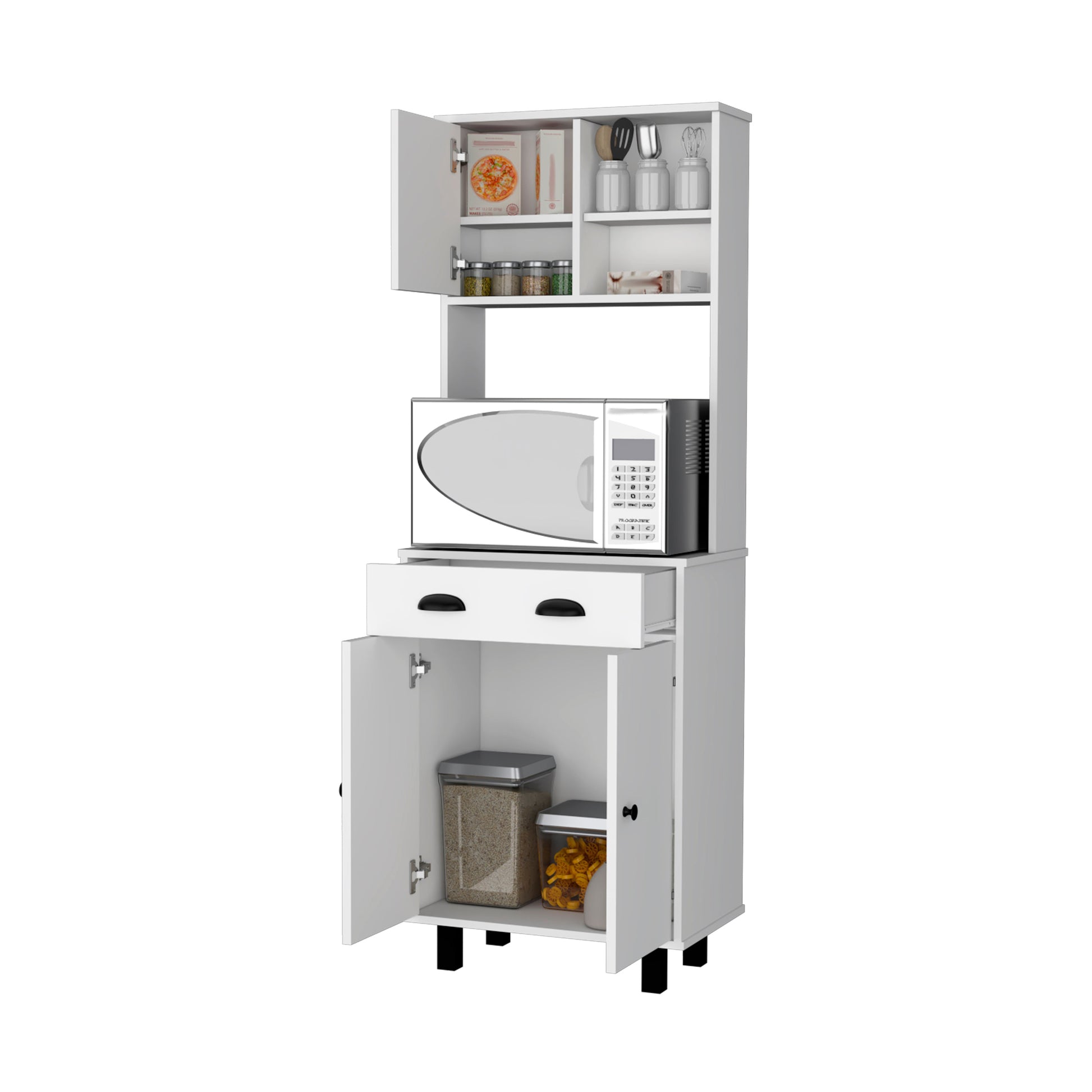 White 1 Drawer Kitchen Pantry White White Kitchen Shelves Included Wood