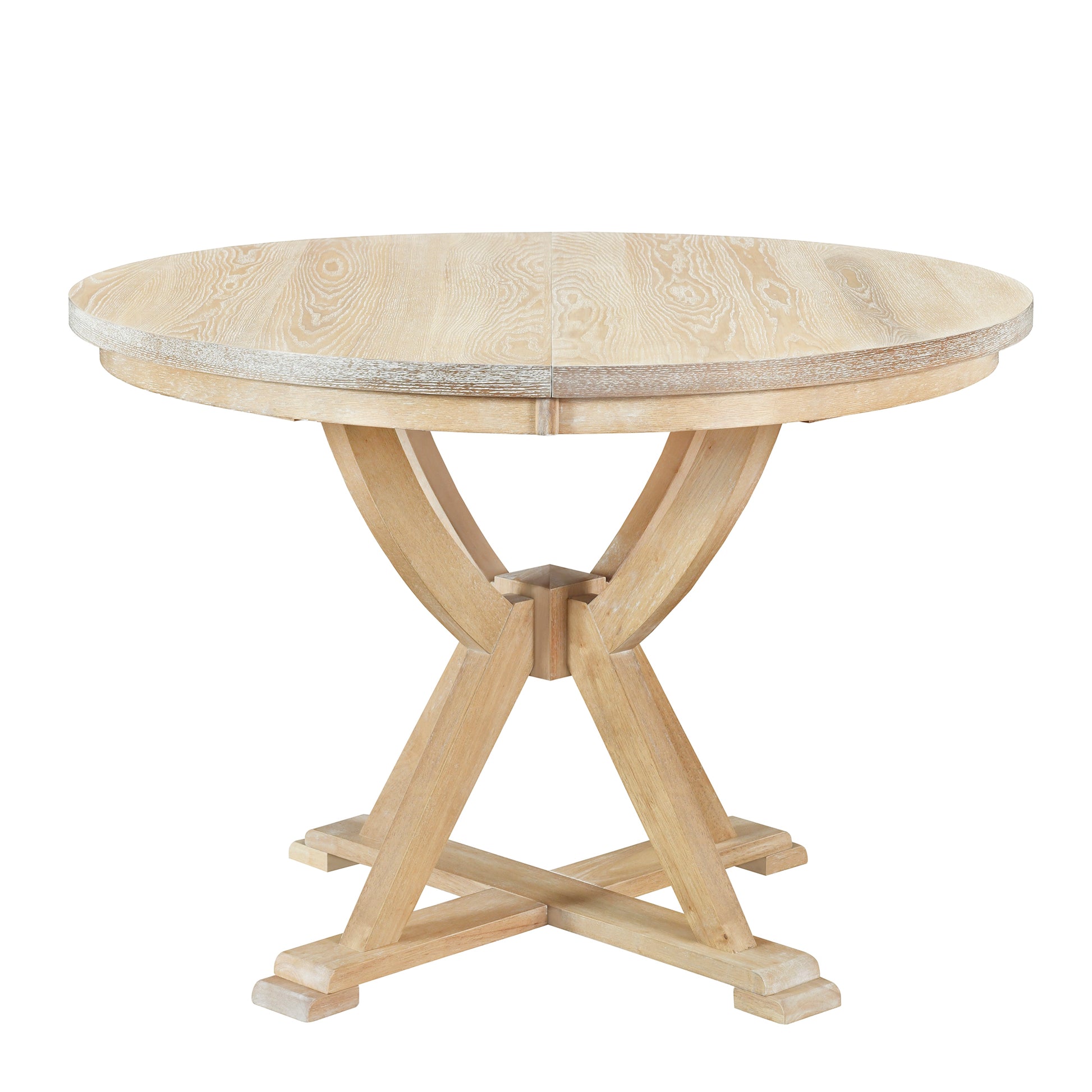 Mid Century 5 Piece Extendable Round Dining Table Set With 15.7" Removable Leaf And 4 Cross Back Dining Chairs, Natural Wood Dining Room Extendable Rubberwood Oval Dining Table With Chair Wood Wood Natural Seats 4 Removable Leaf Mid Century Modern Oval