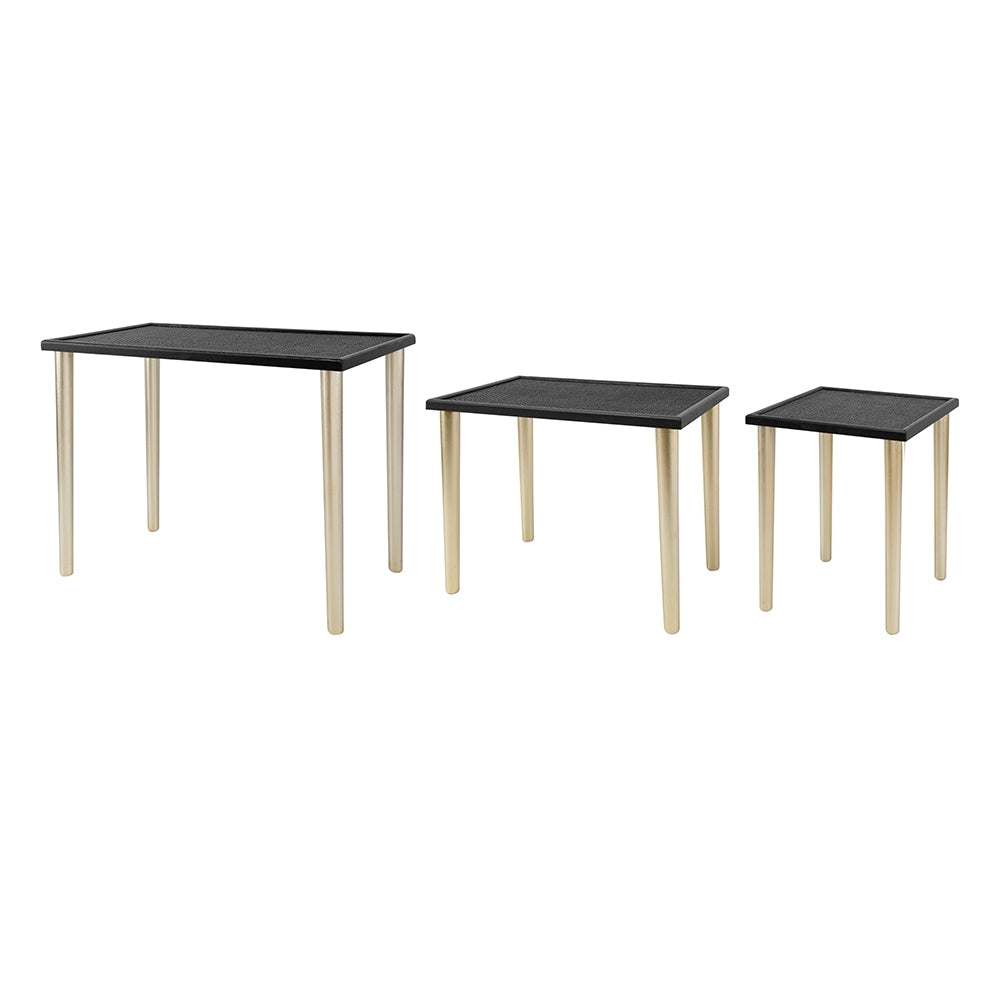 Set Of 3 Side Tables, L:25X15.5X21" M:20X15X18.5" S:14X14X16.5" Black Gold Primary Living Space Boho,Casual,Minimalist Solid Wood Mdf