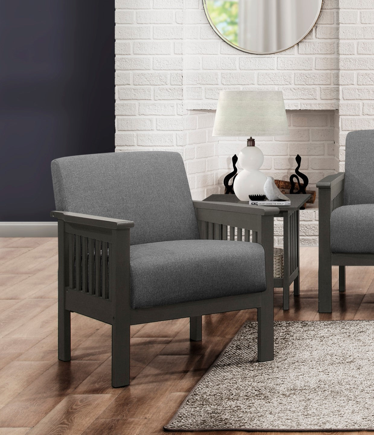 Gray Accent Chair 1Pc Solid Wood Mission Arm Cushion Back Classic Living Room Furniture Antique Gray Wooden Gray Primary Living Space Classic,Transitional Rubberwood Solid Wood