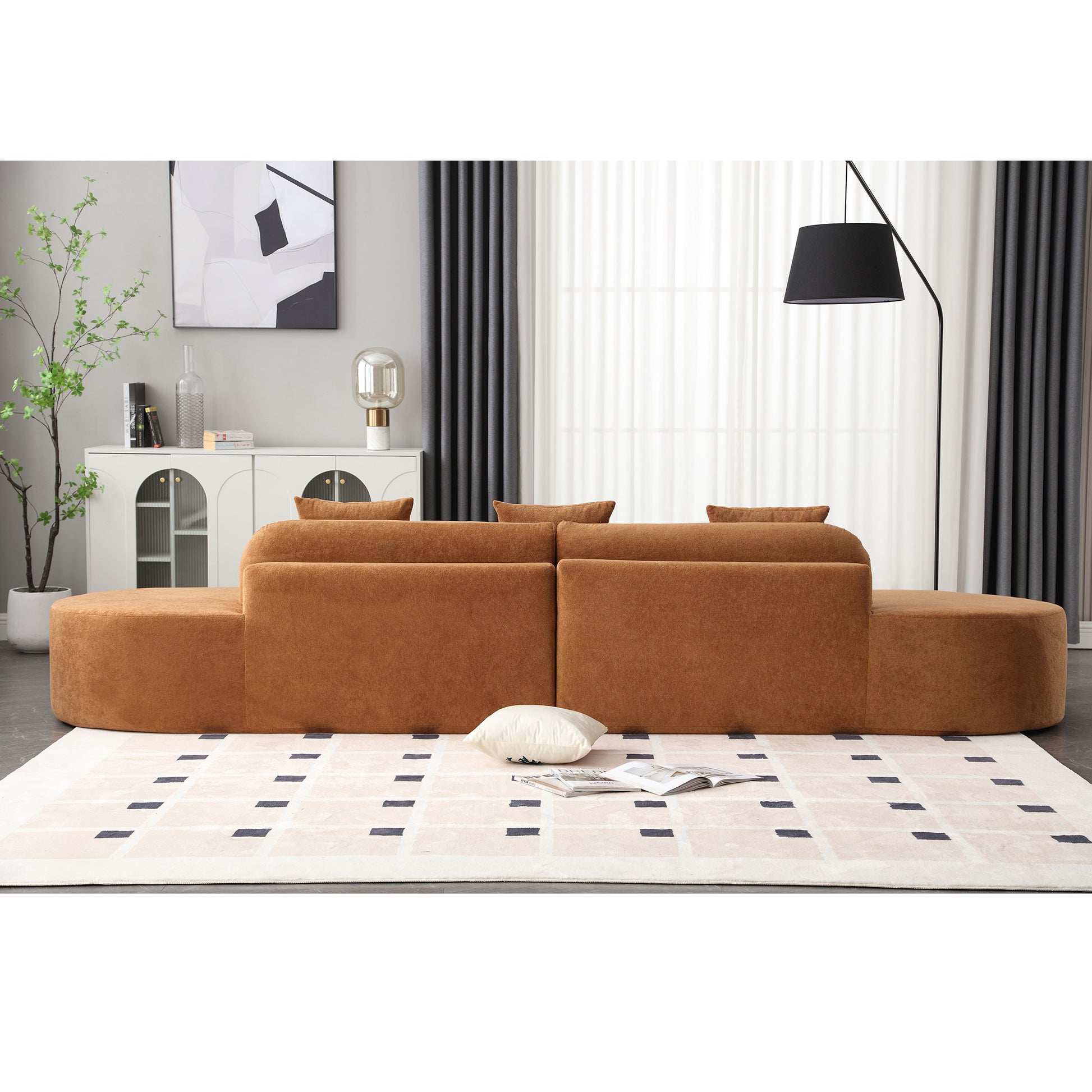 Arrived Modern Curved Combination Sofa, Terrycloth Fabric Sofa, Minimalist Sofa In Living Room, Apartment, No Assembly Required, Three Pillows,Browm Brown Primary Living Space Medium Soft Polyester 4 Seat
