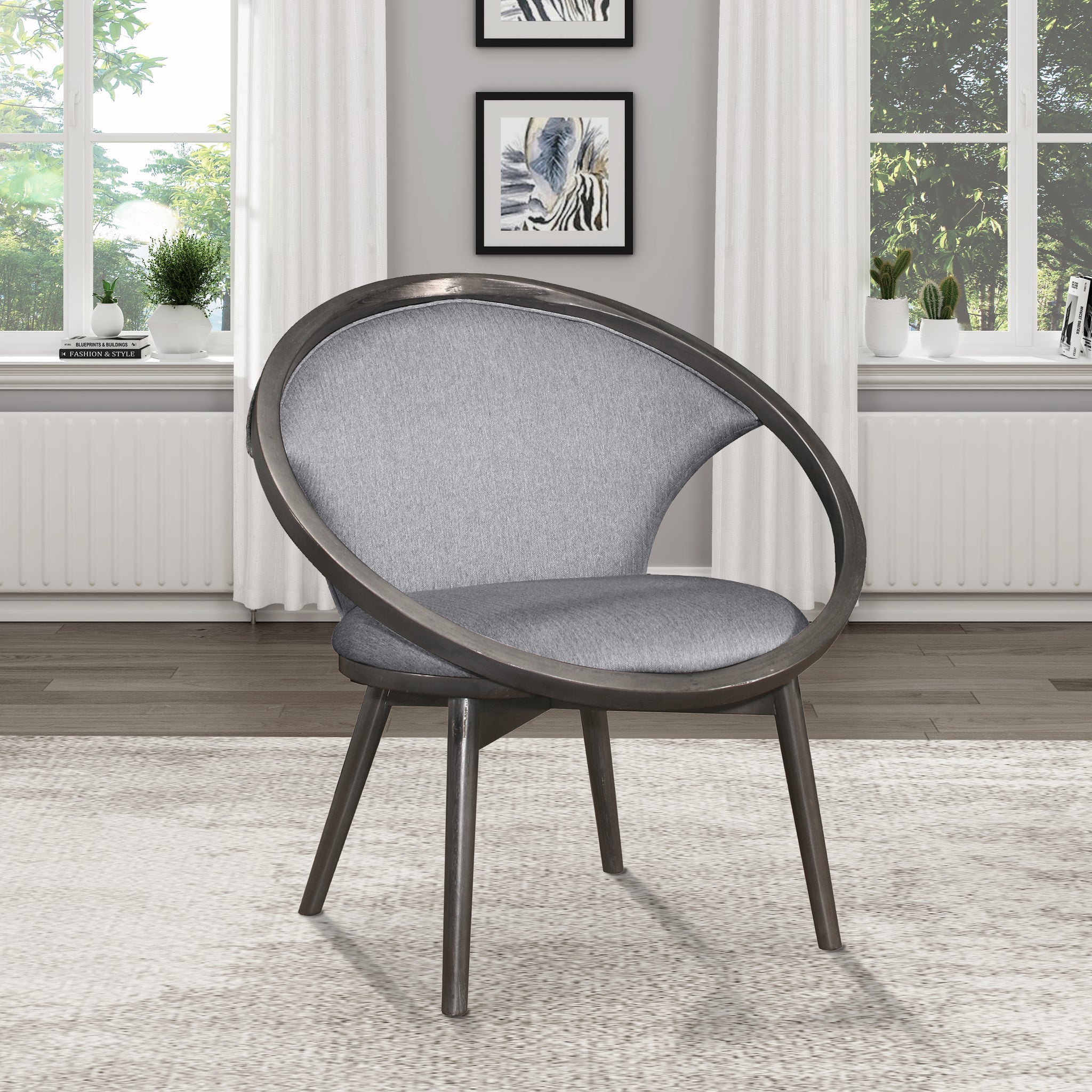 Mid Century Design Solid Rubberwood Unique Accent Chair 1Pc Gray Fabric Upholstered Modern Home Furniture Dark Charcoal Finish Frame Gray Primary Living Space Mid Century Modern Solid Wood