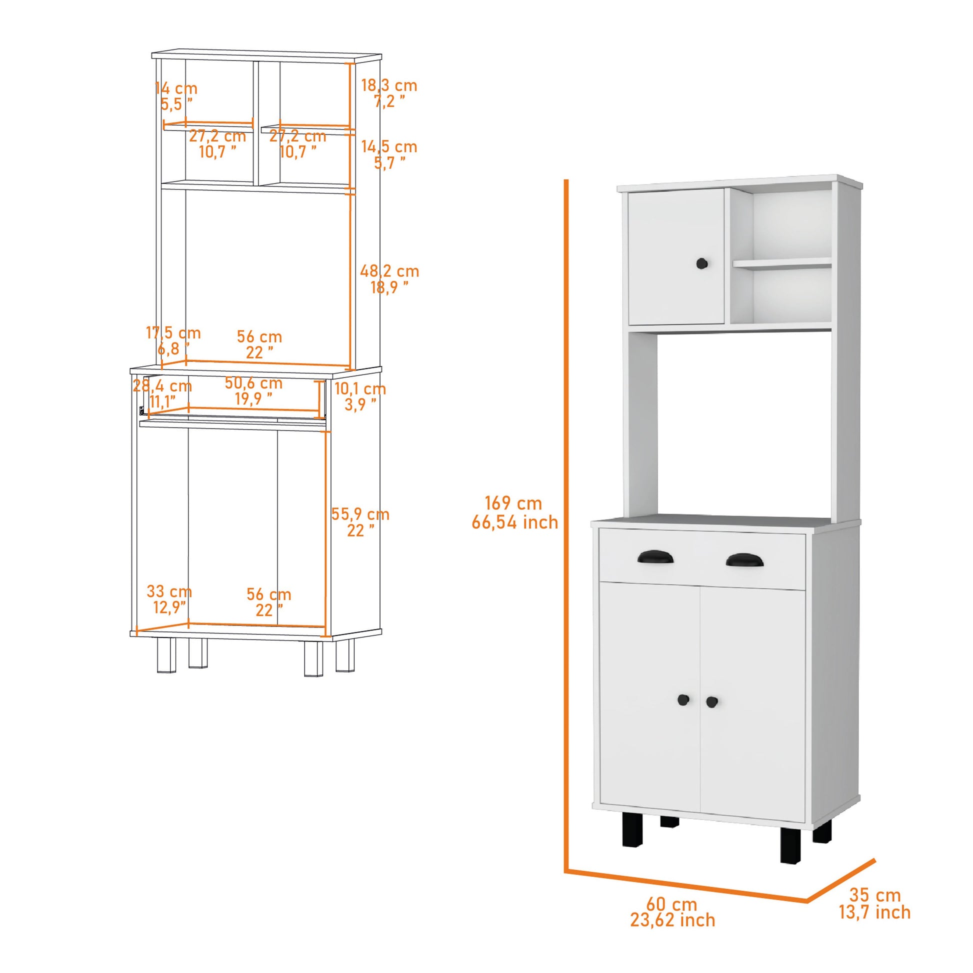 White 1 Drawer Kitchen Pantry White White Kitchen Shelves Included Wood