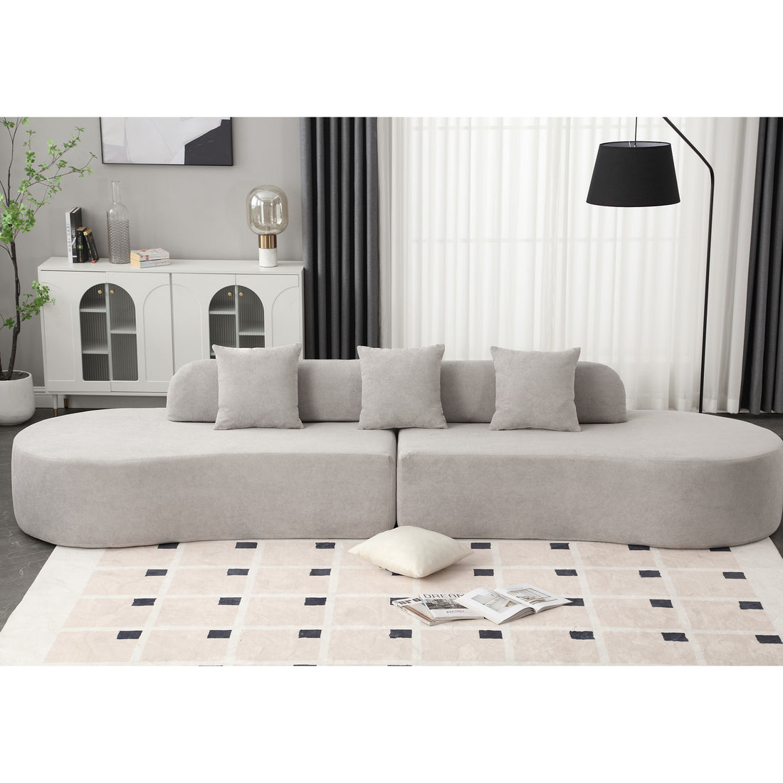 Arrived Modern Curved Combination Sofa, Terrycloth Fabric Sofa, Minimalist Sofa In Living Room, Apartment, No Assembly Required, Three Pillows,Gray Gray Primary Living Space Medium Soft Polyester 4 Seat