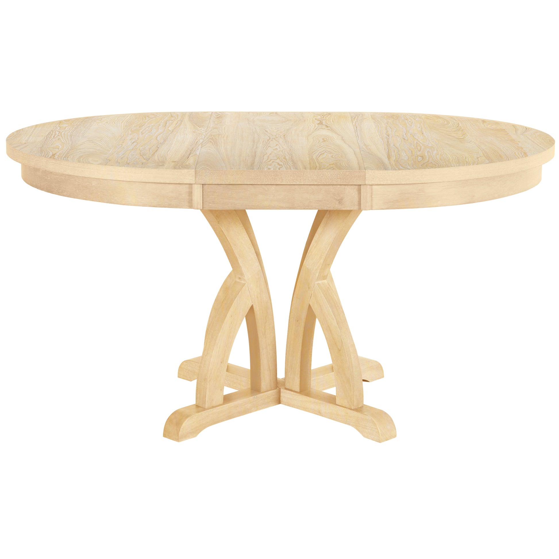 5 Piece Farmhouse Round Pedestal Extending Dining Table Set Extendable Kitchen Table Set With 15.8" Removable Leaf And Ladder Back Dining Chairs For Small Places, Natural Wood Dining Room Extendable Rubberwood Oval Dining Table With Chair Upholstered