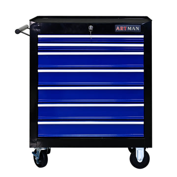 7 Drawers Multifunctional Tool Cart With Wheels Black Blue Black Blue Steel