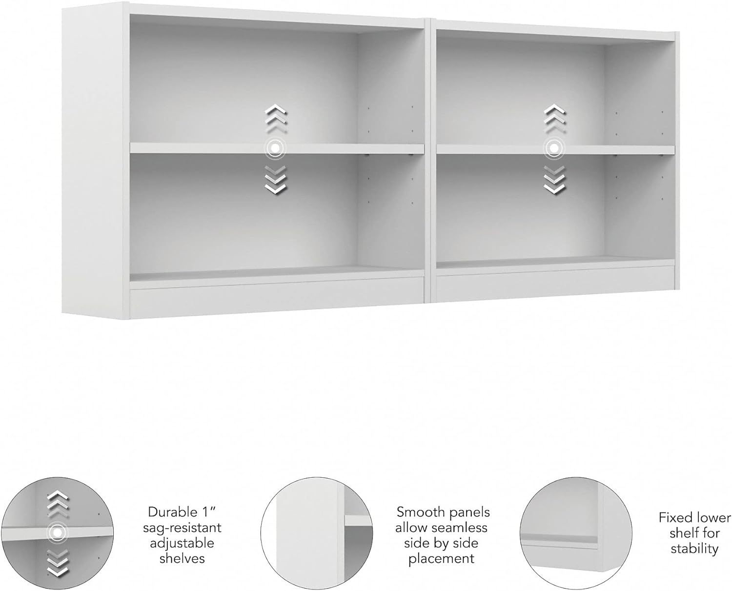 Bush Furniture Universal 2 Shelf Bookcase Set Of 2 In Pure White White Bedroom Engineered Wood