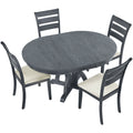 5 Piece Farmhouse Round Pedestal Extending Dining Table Set Extendable Kitchen Table Set With 15.8
