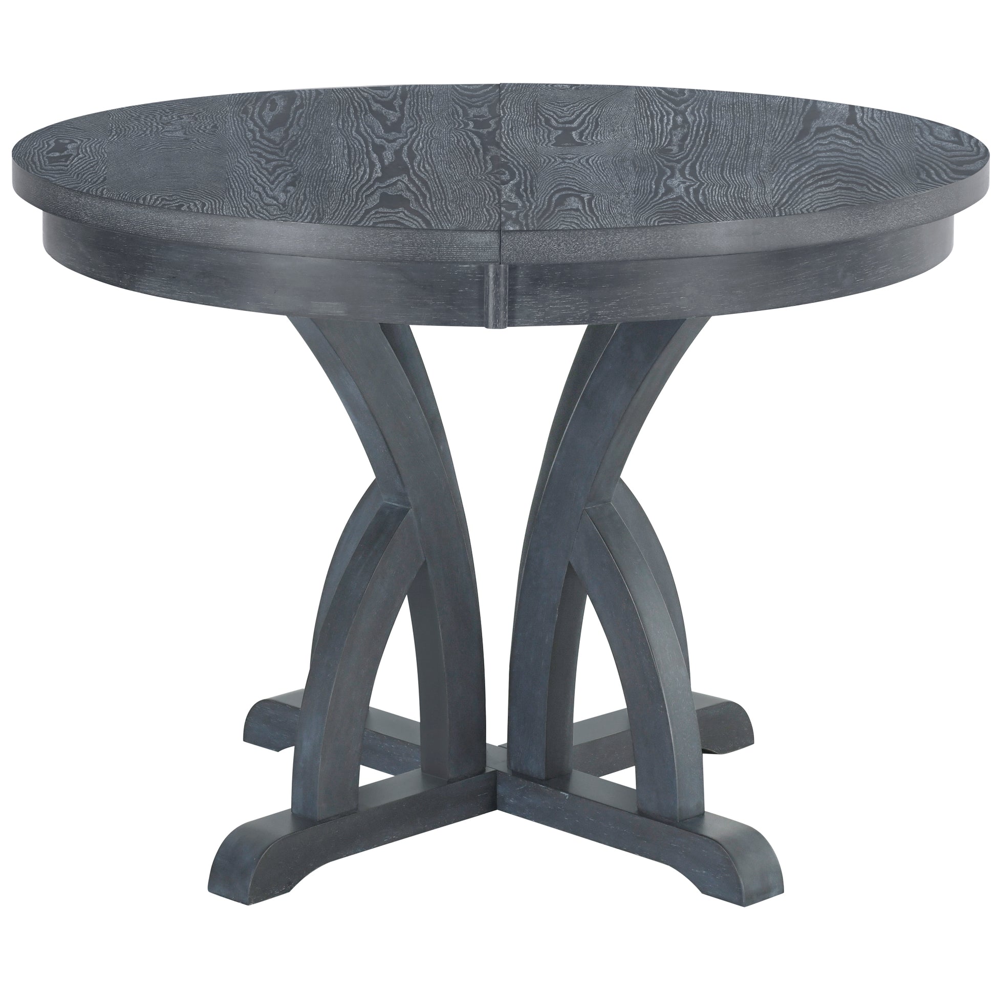 5 Piece Farmhouse Round Pedestal Extending Dining Table Set Extendable Kitchen Table Set With 15.8" Removable Leaf And Ladder Back Dining Chairs For Small Places, Black Wood Dining Room Extendable Rubberwood Oval Dining Table With Chair Upholstered Chair