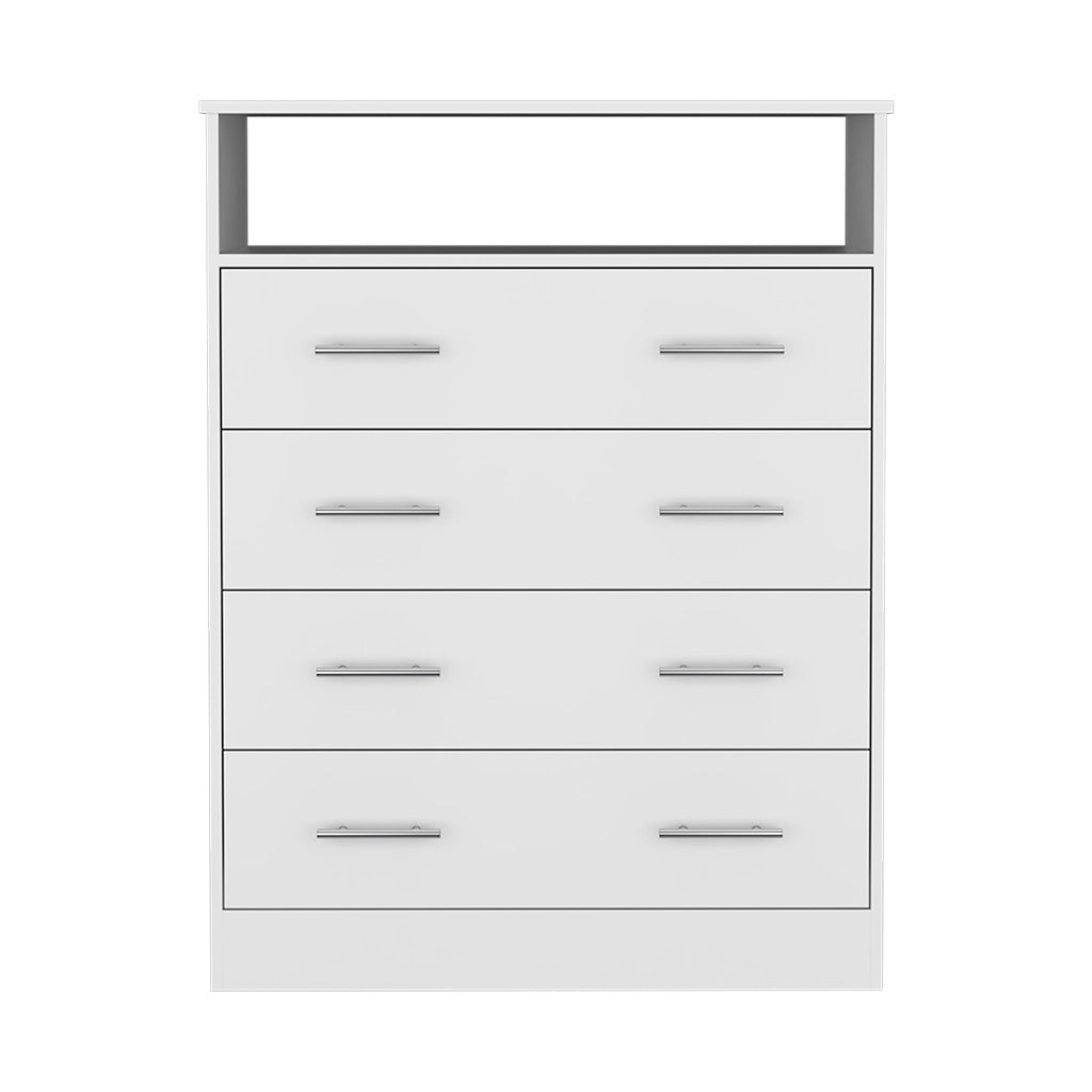 Peru L Four Drawer Dresser, Superior Top, One Open Shelf White White Bedroom Modern Particle Board Particle Board