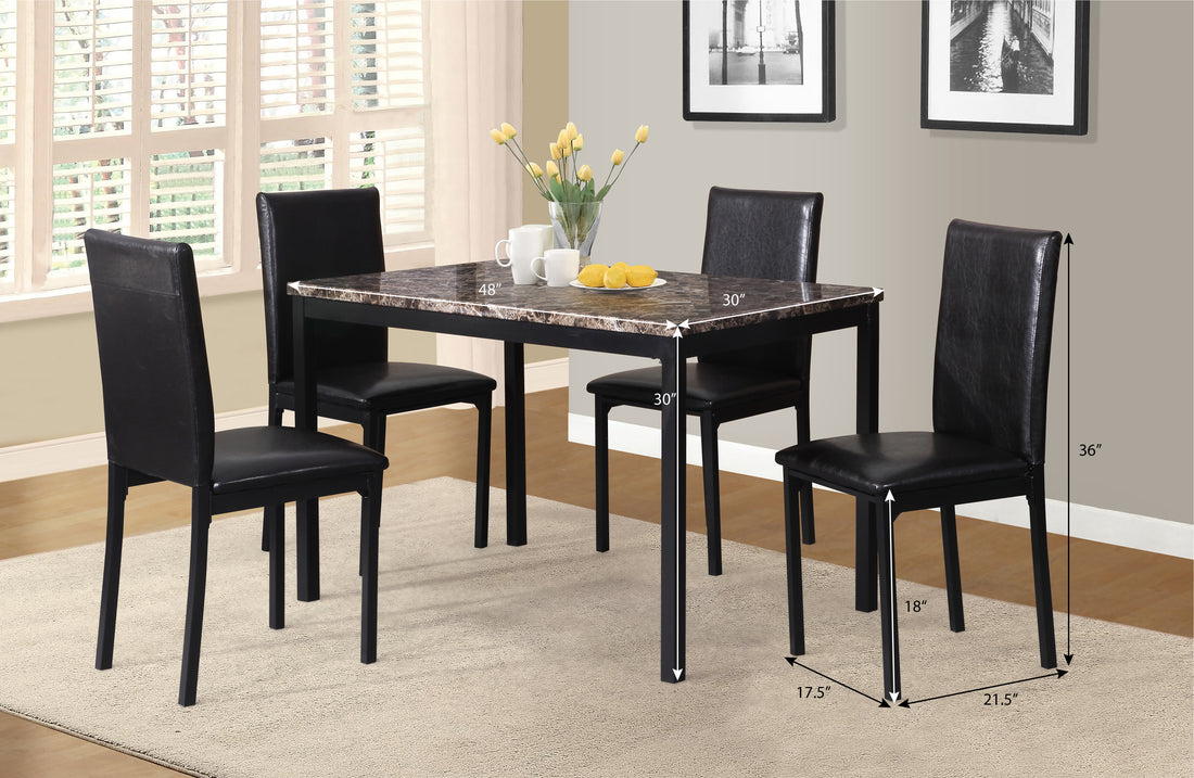 Citico 5 Piece Metal Dinette Set With Laminated Faux Marble Top, Black Metal Wood Black Seats 4 Metal Dining Room 48 Inches Fixed Table 4 Leg Rectangular Metal Dining Table With Chair Metal