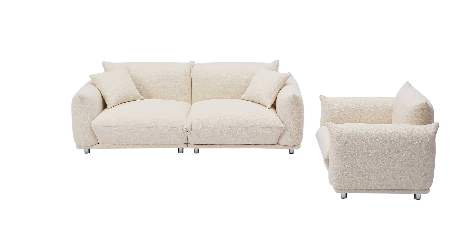 3 1 Oversized Loveseat Sofa For Living Room, Sherpa Sofa With Metal Legs, 3 Seater Sofa, Solid Wood Frame Couch With 2 Pillows, For Apartment Office Living Room White White Foam Fabric 4 Seat