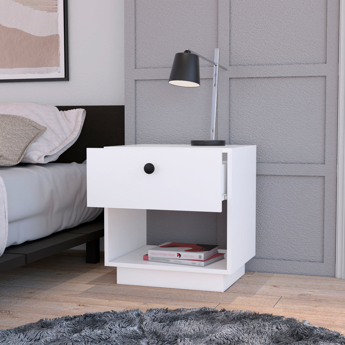 White 1 Drawer Nightstand White White 1 Drawer Bedroom Open Storage Storage White Wood