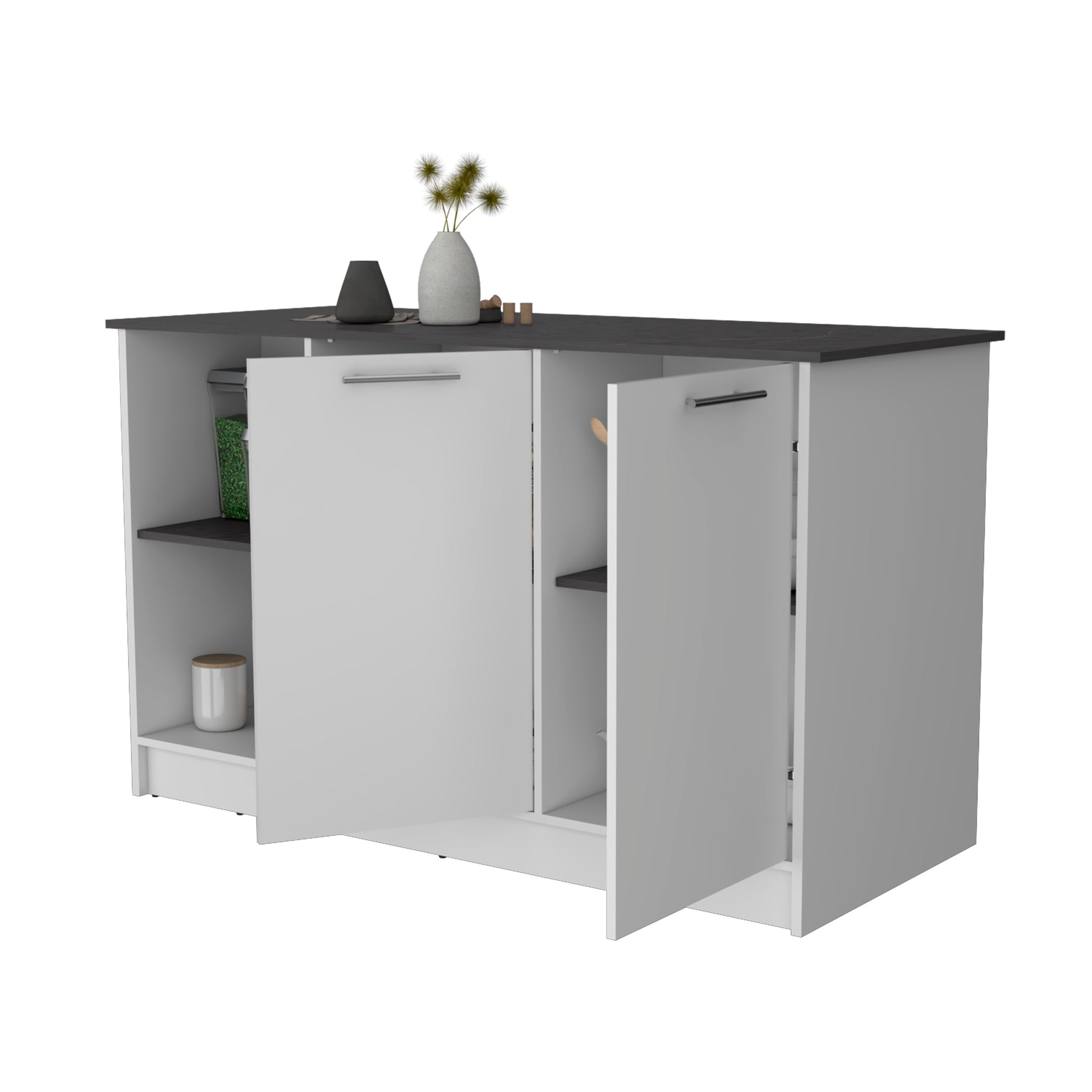 White And Onyx Double Door Cabinets Kitchen Island White Gray Kitchen Rectangular Stationary Kitchen Islands Wood Large 56 In