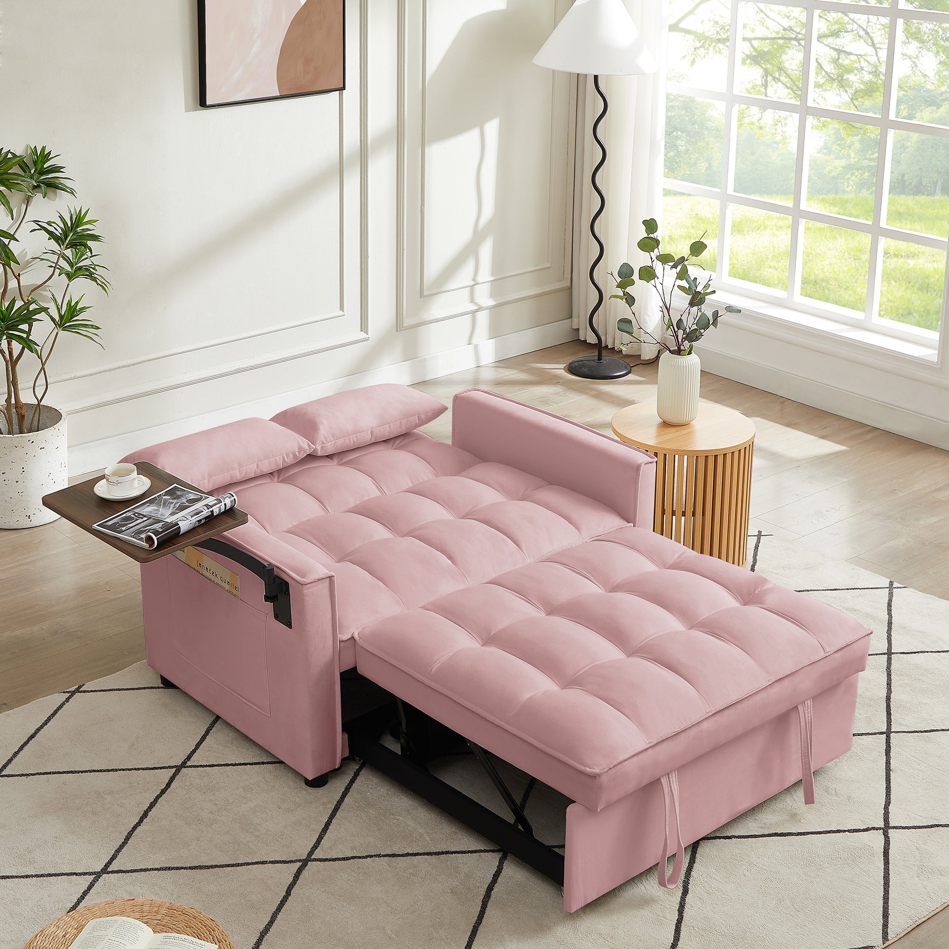 Pink Velvet Loveseat Sofa Bed Pink Wood Tufted Back Square Arms Foam Velvet 2 Seat