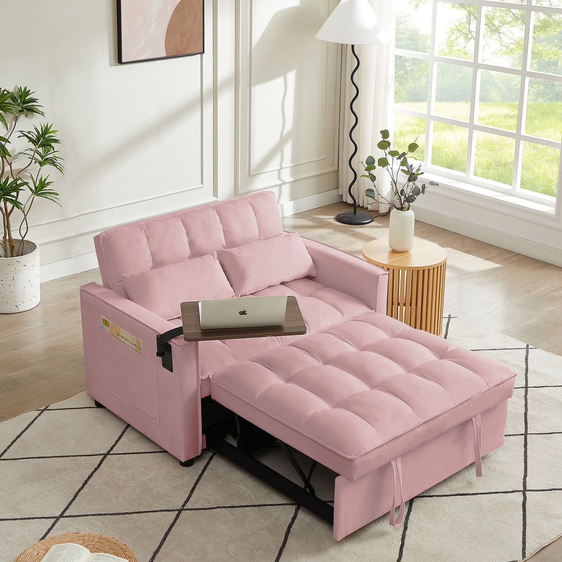 Pink Velvet Loveseat Sofa Bed Pink Wood Tufted Back Square Arms Foam Velvet 2 Seat