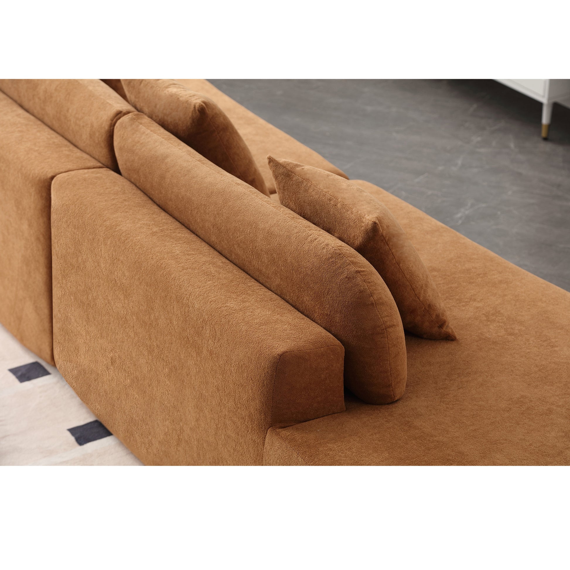 Arrived Modern Curved Combination Sofa, Terrycloth Fabric Sofa, Minimalist Sofa In Living Room, Apartment, No Assembly Required, Three Pillows,Browm Brown Primary Living Space Medium Soft Polyester 4 Seat