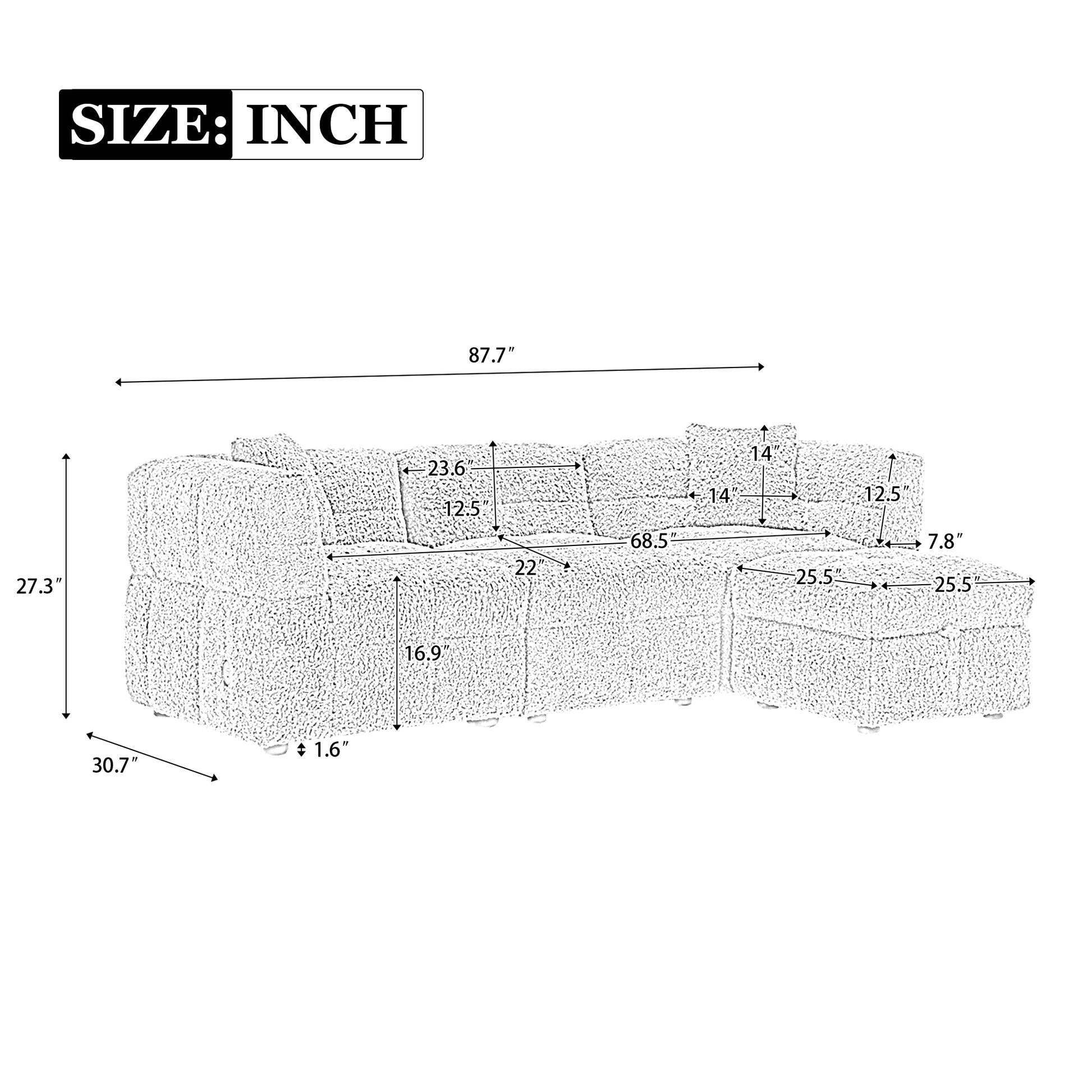87.7" Sectional Sofa Cozy Teddy Fleece Fabric Sectional Sofa Couch With Two Usb Ports A Movable Storage Ottoman And Two Lumbar Pillows For Living Room, Creamy White Creamy White Foam Teddy