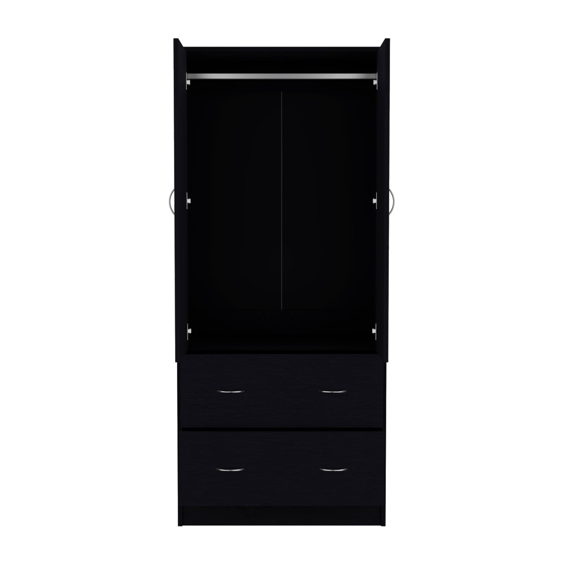 71" H Armoire With Two Doors, Two Drawers, And Hanging Rod,Black Black Particle Board Particle Board