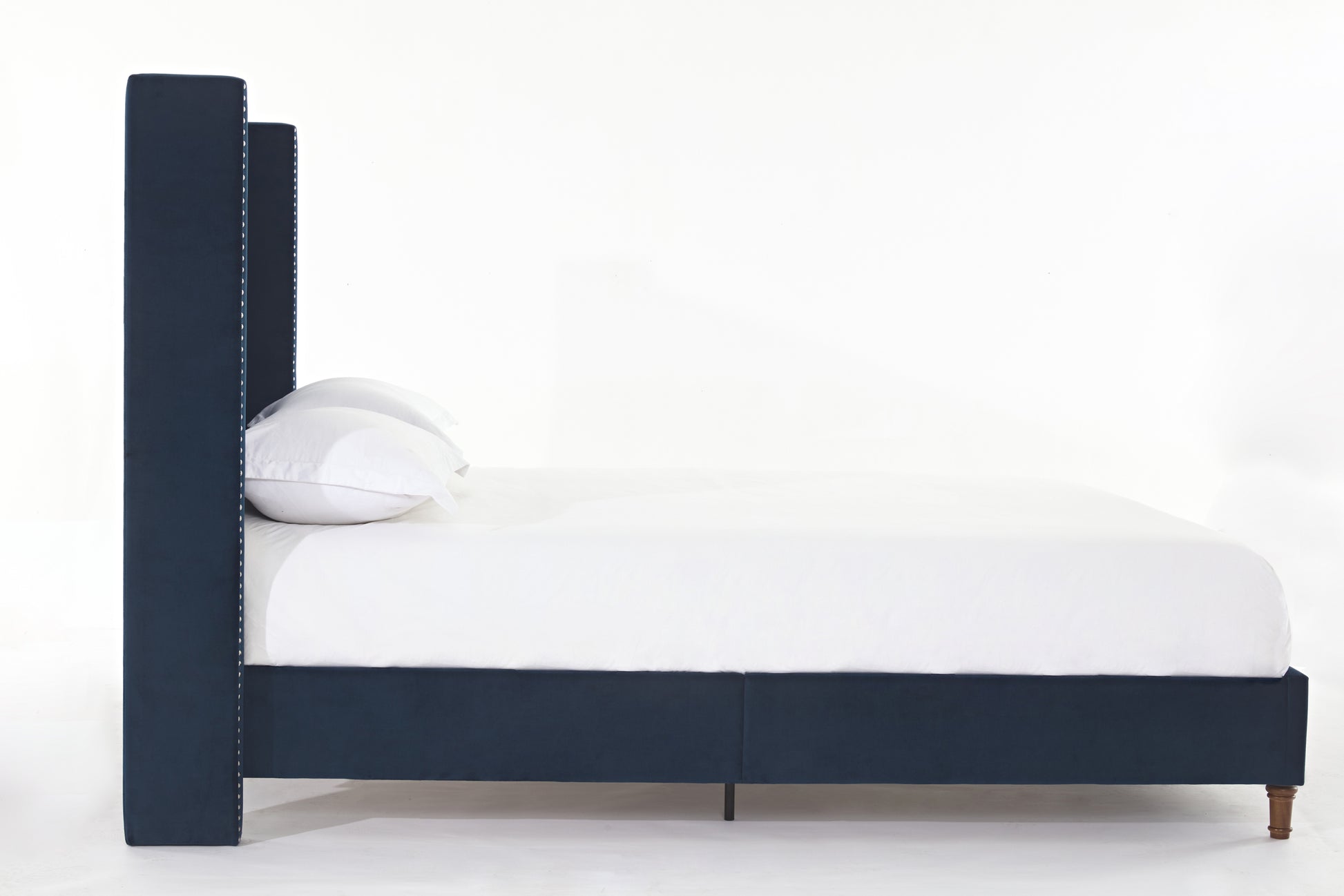 Peyton Upholstered Queen Bed 54" High Headboard Traditional Hand Buttoned Tufting Trim Wingback No Box Spring Needed Easy Assembly Blue Velvet Box Spring Not Required Queen Blue Brown Metal Bedroom Classic,European,Modern,Traditional Oak Bed Frame Foam