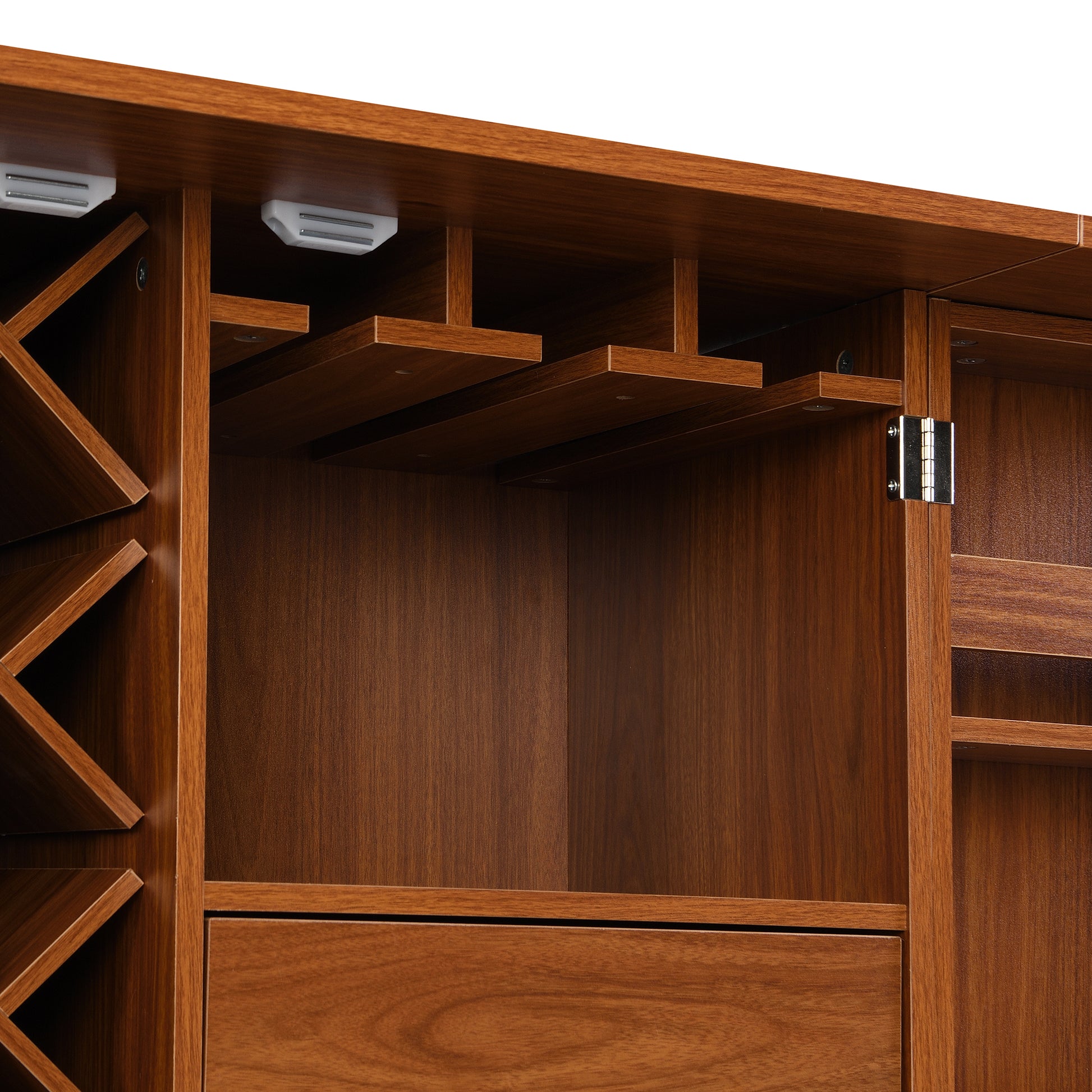 41.9" Home Bar Cabinet, Industrial Walnut Rattan Door Fold Out Bar Cabinet With Storage Bar Table Walnut Dining Room Modern Mdf