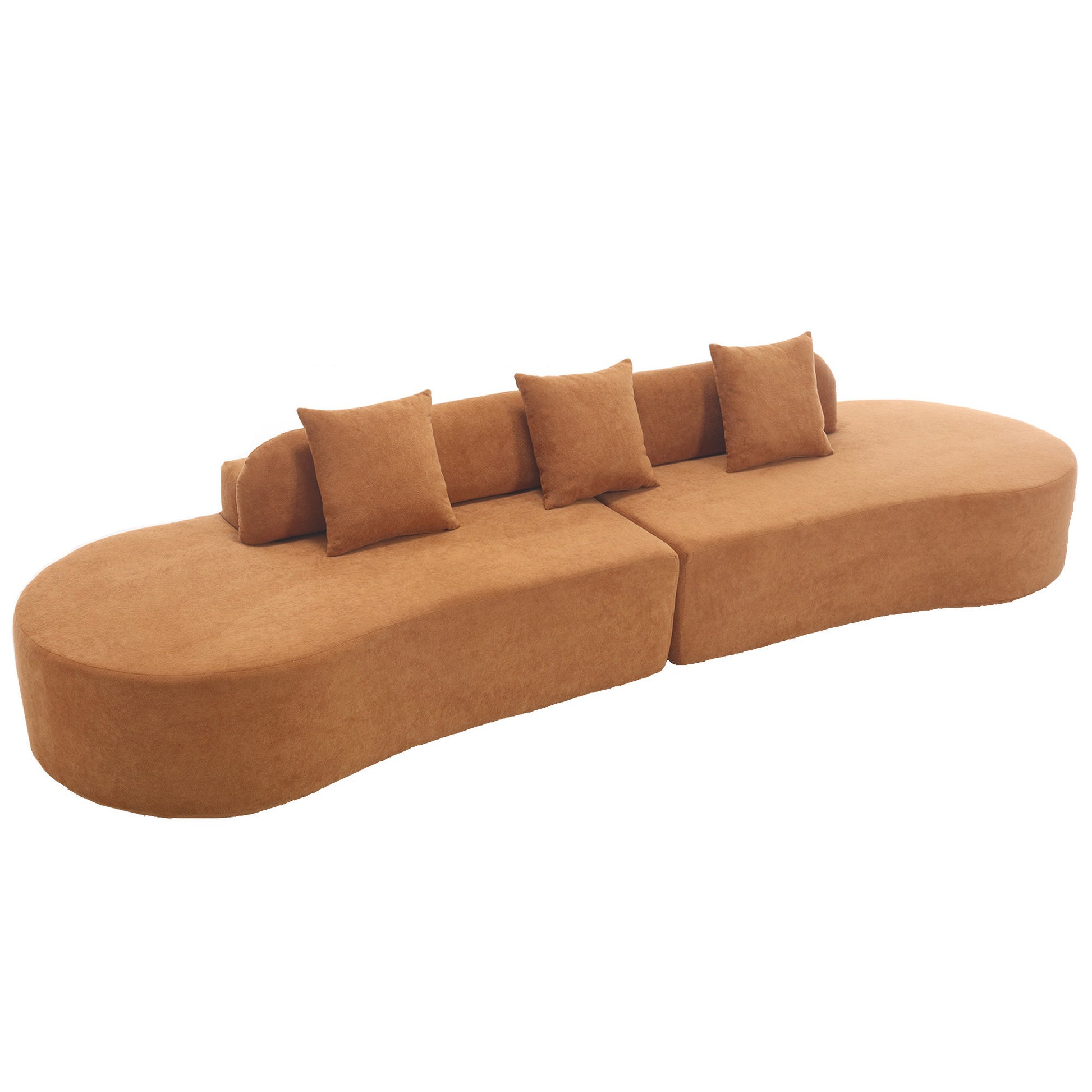 Arrived Modern Curved Combination Sofa, Terrycloth Fabric Sofa, Minimalist Sofa In Living Room, Apartment, No Assembly Required, Three Pillows,Browm Brown Primary Living Space Medium Soft Polyester 4 Seat