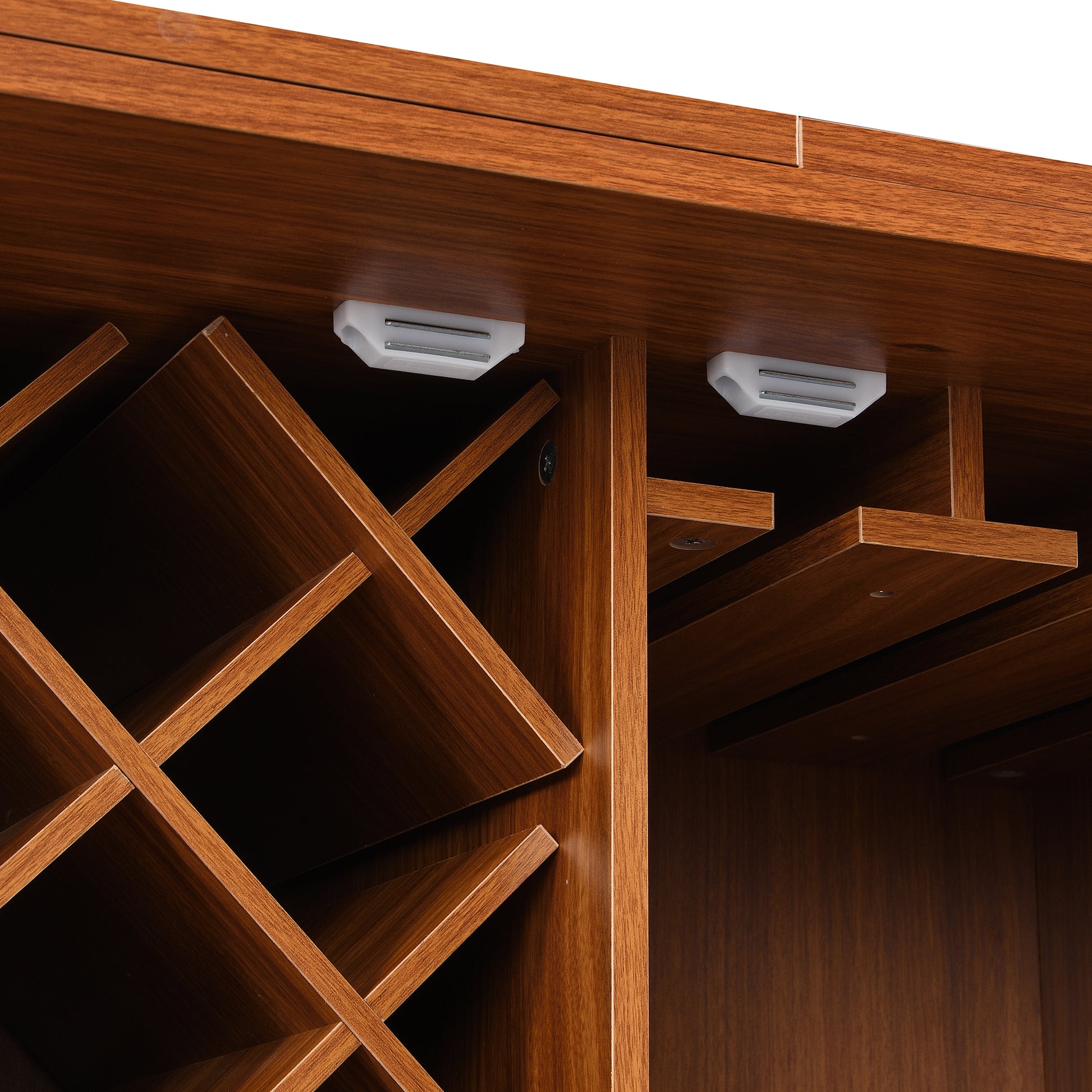 41.9" Home Bar Cabinet, Industrial Walnut Rattan Door Fold Out Bar Cabinet With Storage Bar Table Walnut Dining Room Modern Mdf