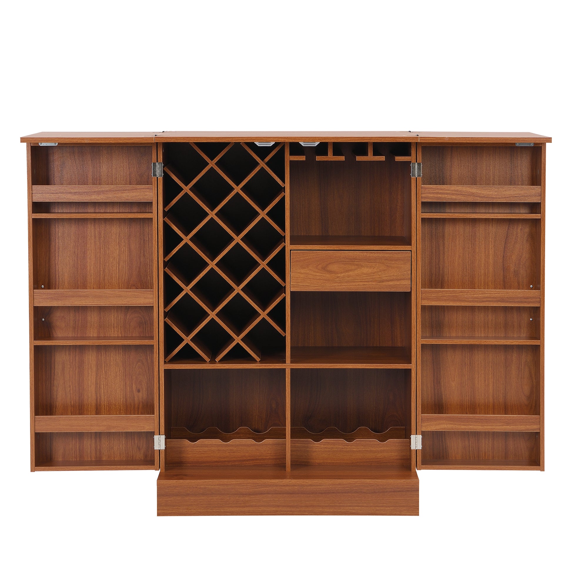 41.9" Home Bar Cabinet, Industrial Walnut Rattan Door Fold Out Bar Cabinet With Storage Bar Table Walnut Dining Room Modern Mdf
