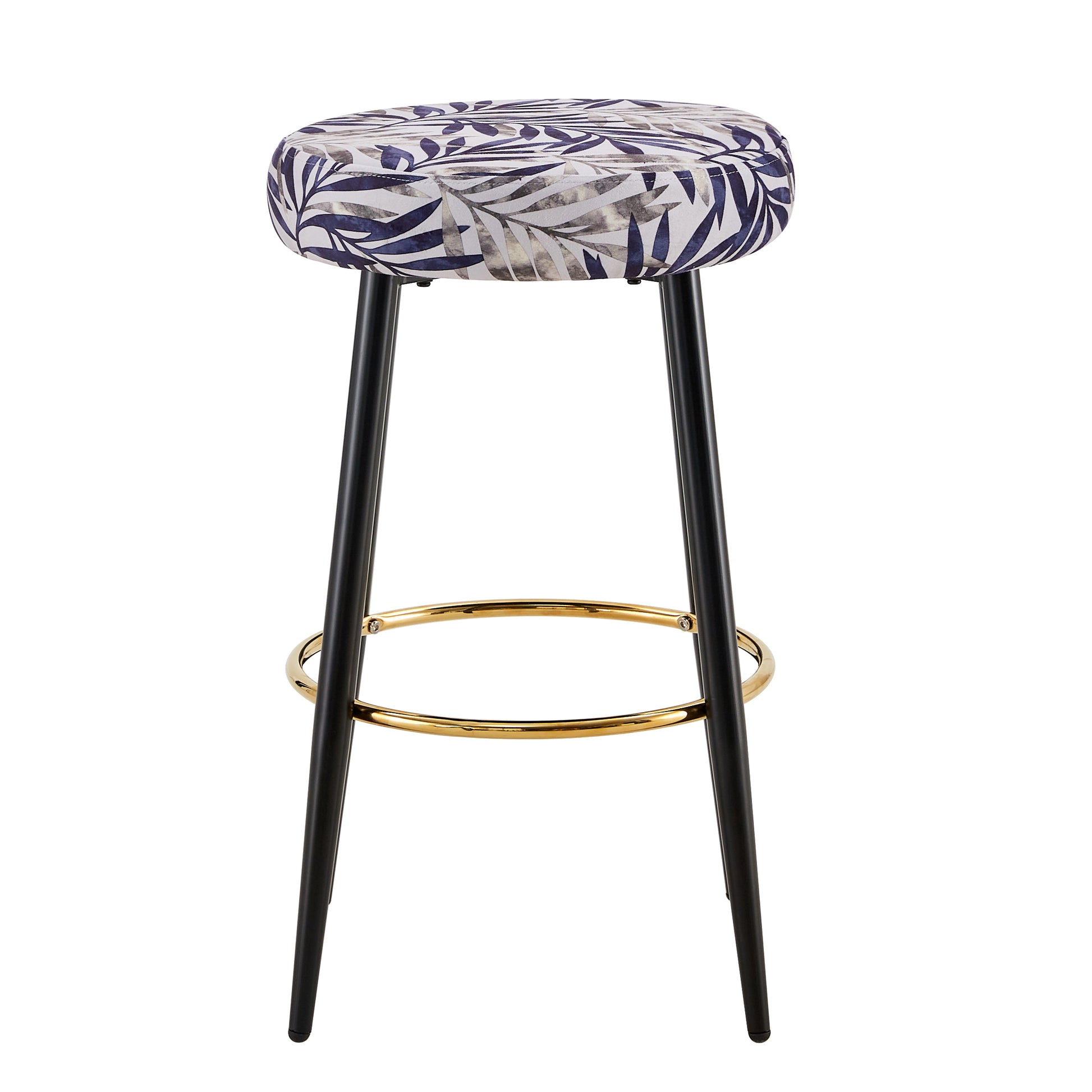 Counter Height Bar Stools Set Of 2, Pu Kitchen Stools Upholstered Dining Chair Stools 24 Inches Height With Golden Footrest For Kitchen Island Coffee Shop Bar Home Balcony Silver Leaves Velvet Cushion Alloy Steel Black And Silver Kitchen Foam Dry Clean