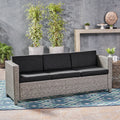 Puerta 3Seater Black Grey Pe Rattan Iron