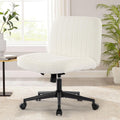 Office Chair With Wheels, Armless Office Chair, Teddy Velvet Wide Seat Home Office Chair, Cute Computer Chair With 15 Swing Backrest, Suitable For Bedrooms And Dressing Tables Wood White Handle