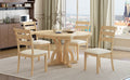 5 Piece Farmhouse Round Pedestal Extending Dining Table Set Extendable Kitchen Table Set With 15.8