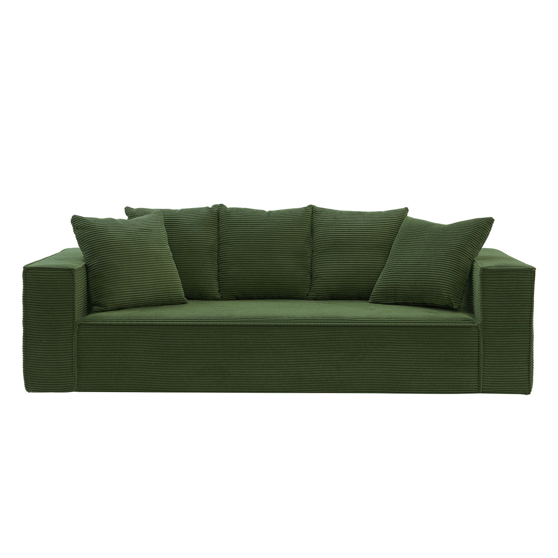 88.97Inch Corduroy Sofa With 5 Matching Toss Pillows, Sleek Design, Spacious And Comfortable 3 Seater Couch For Modern Living Room,Green. Green Corduroy 3 Seat