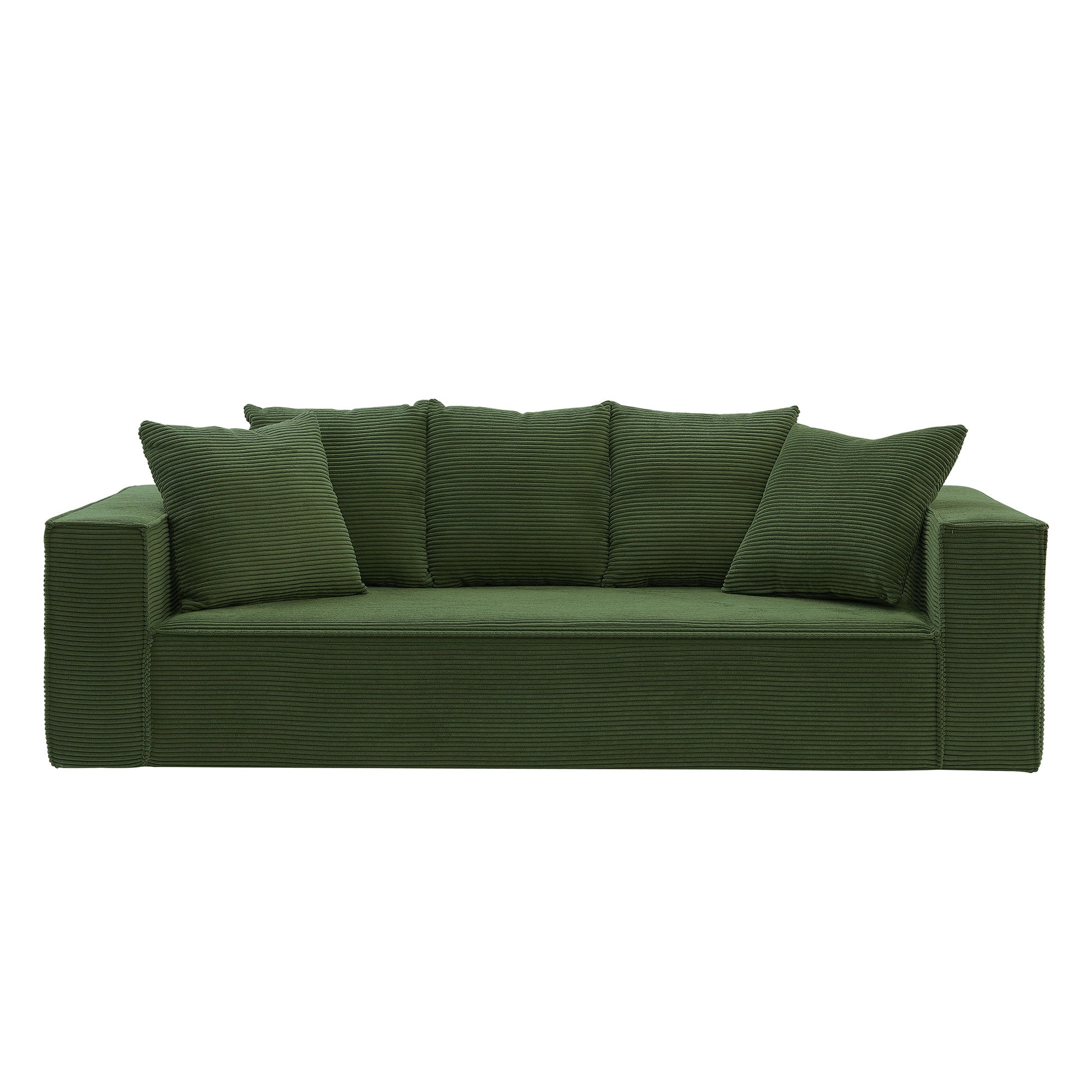 88.97Inch Corduroy Sofa With 5 Matching Toss Pillows, Sleek Design, Spacious And Comfortable 3 Seater Couch For Modern Living Room,Green. Green Corduroy 3 Seat