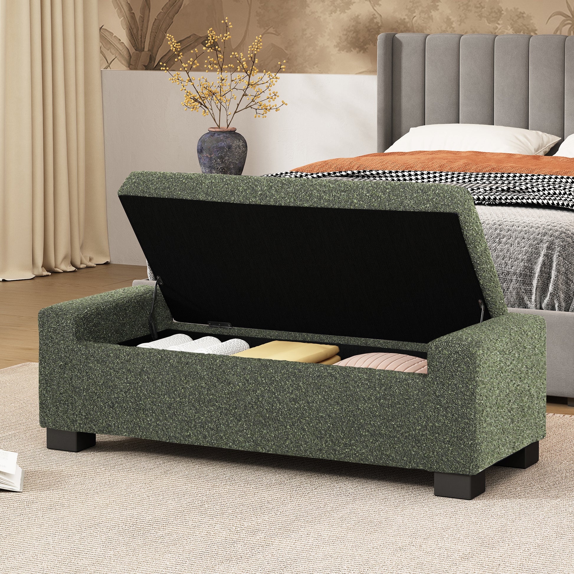 Storage Ottoman Blackish Green Fabric
