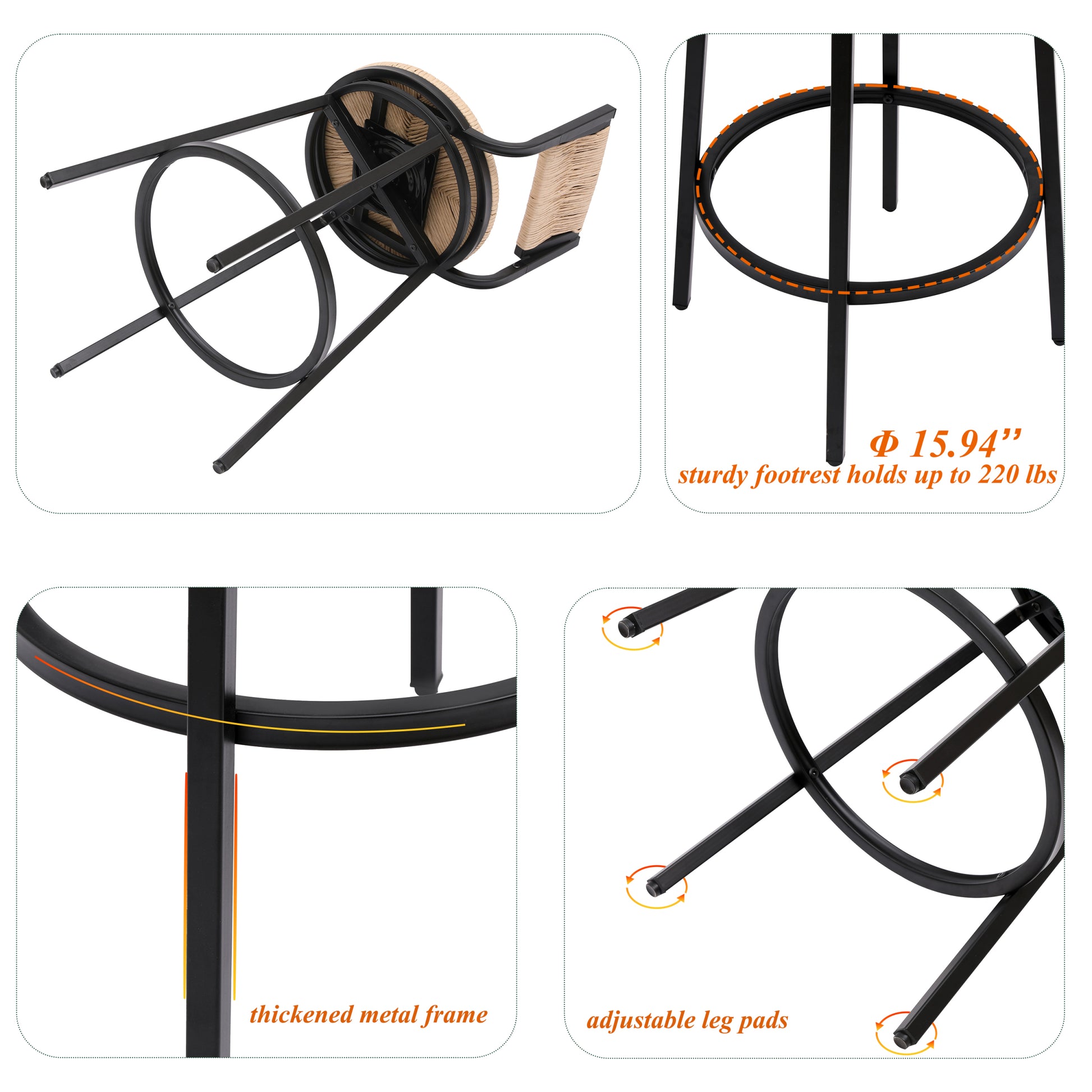 Honey Swivel Bar Stools Paper Rope Handwoven Barstools With Back Set Of 2 Rustic Round Counter Chairs For Dining Room, Kitchen Island Honey Metal Honey Dining Room Powder Coated Round Dry Clean Farmhouse Bar Stools Set Of 2 Paper Rope