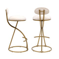 Round Bar Stool Armless Velvet Barstools With Back Set Of 2 Upholstered Counter Chair For Dining Room, Kitchen Island Gold & Creamy White Metal Gold Creamy White Kitchen Powder Coated Dry Clean Modern Set Of 2 Foam Metal