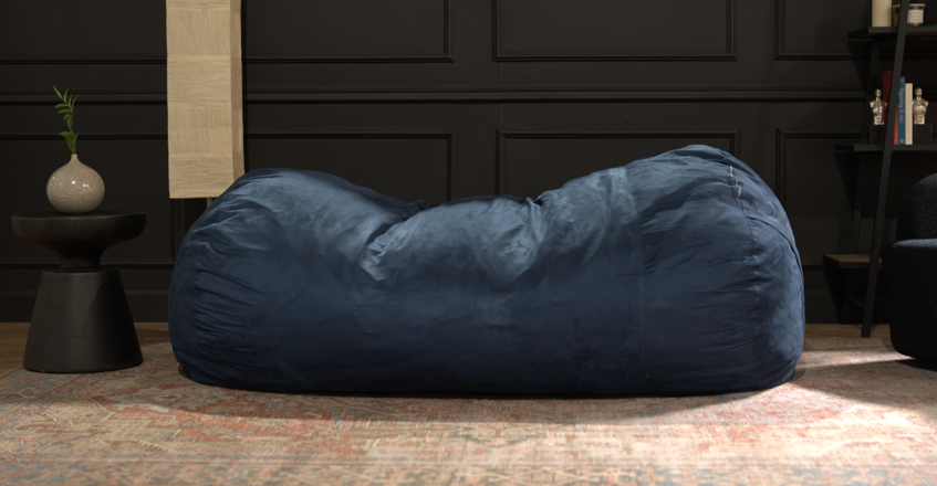 Marlin 6.5 Foot Suede Cylindrical Bean Bag, Midnight Blue Blue Solid Microfiber