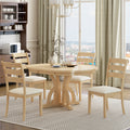 5 Piece Farmhouse Round Pedestal Extending Dining Table Set Extendable Kitchen Table Set With 15.8