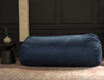 Marlin 6.5 Foot Suede Cylindrical Bean Bag, Midnight Blue Blue Solid Microfiber