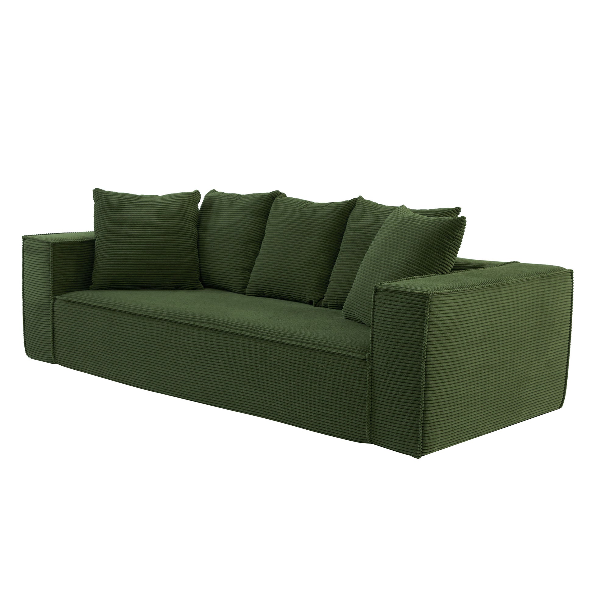 88.97Inch Corduroy Sofa With 5 Matching Toss Pillows, Sleek Design, Spacious And Comfortable 3 Seater Couch For Modern Living Room,Green. Green Corduroy 3 Seat
