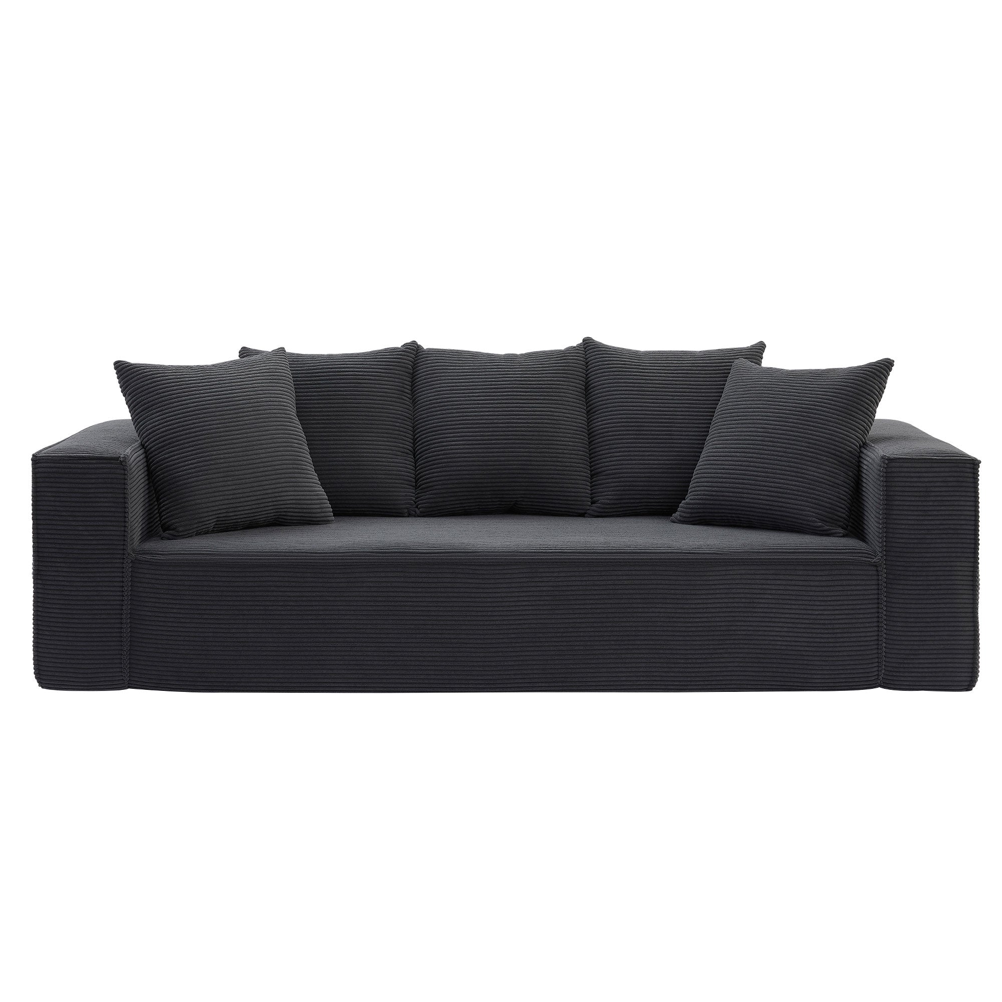 88.97 Inch Soft Corduroy Upholstery Streamlined Design Sofa With 5 Pillows, Large And Cozy 3 Seater Couch For Modern Spaces For Living Room,Office Black Black Corduroy 3 Seat