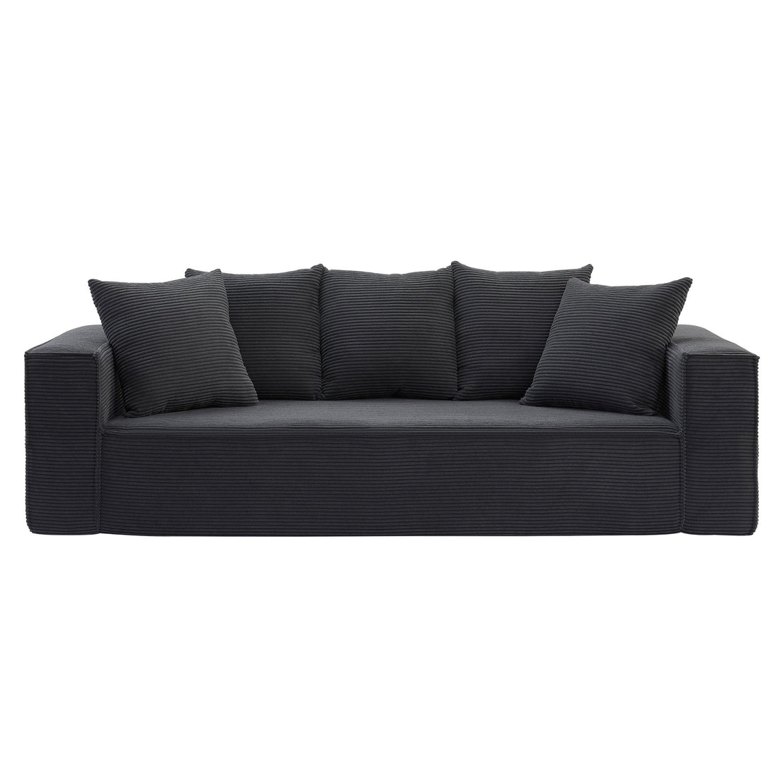 88.97 Inch Soft Corduroy Upholstery Streamlined Design Sofa With 5 Pillows, Large And Cozy 3 Seater Couch For Modern Spaces For Living Room,Office Black Black Corduroy 3 Seat