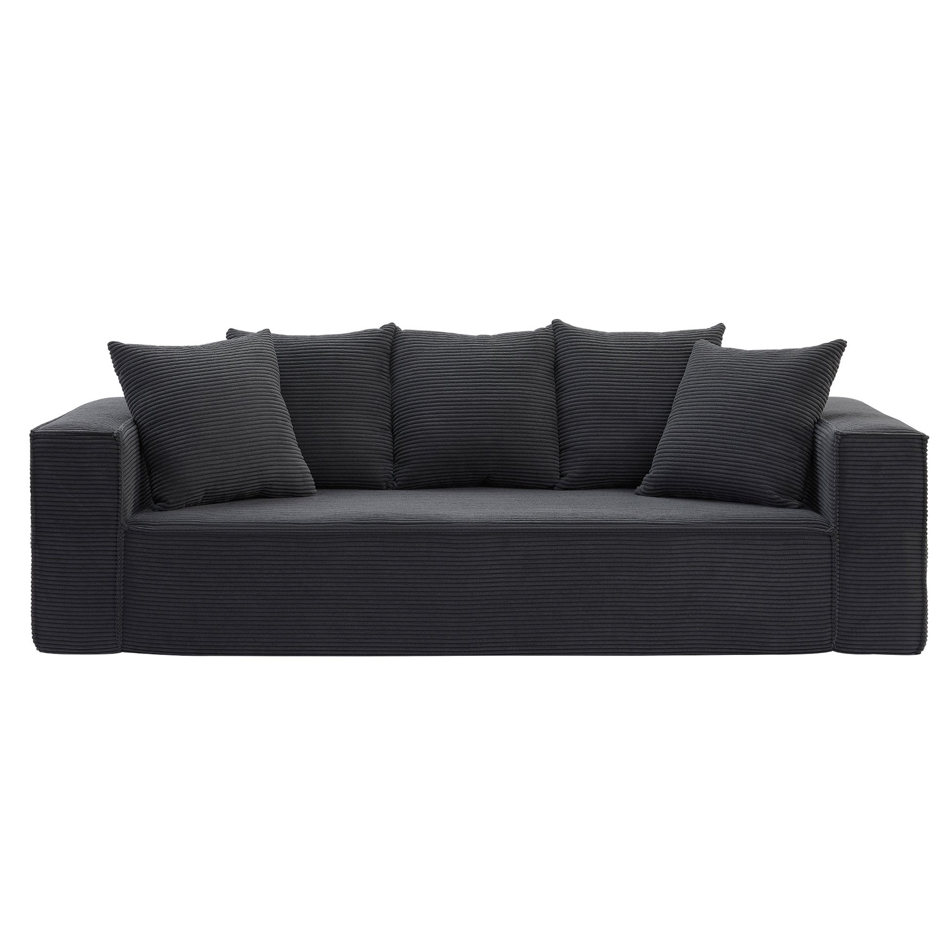 88.97 Inch Soft Corduroy Upholstery Streamlined Design Sofa With 5 Pillows, Large And Cozy 3 Seater Couch For Modern Spaces For Living Room,Office Black Black Corduroy 3 Seat