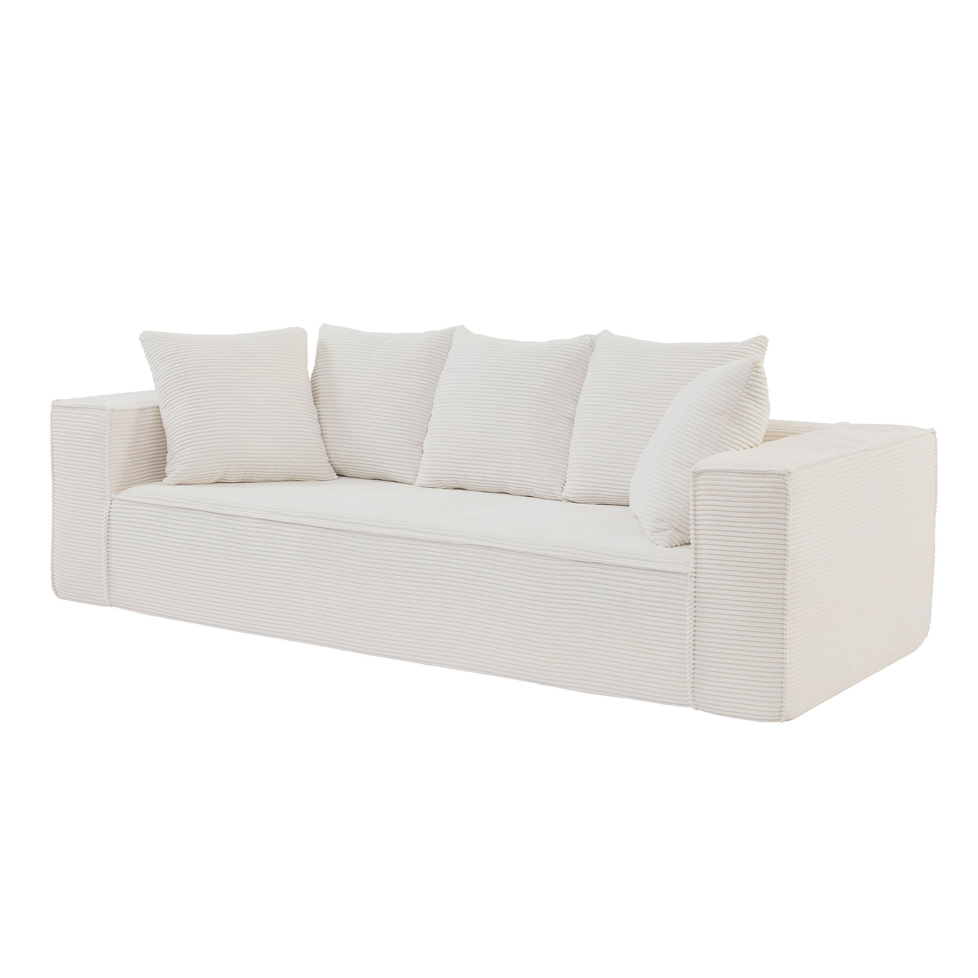 88.97Inch Corduroy Sofa With 5 Matching Toss Pillows, Sleek Design, Spacious And Comfortable 3 Seater Couch For Modern Living Room.White White Corduroy 3 Seat