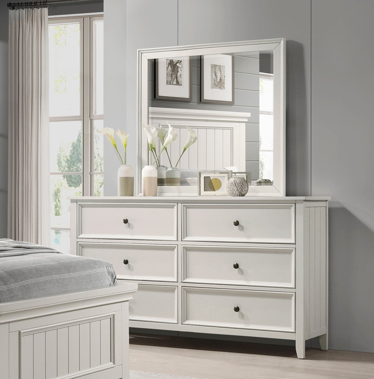 Classic White Finish Bedroom Dresser Of 6 Drawers Storage 1Pc Modern Furniture Farmhouse Style White Bedroom Farmhouse,Modern Wood