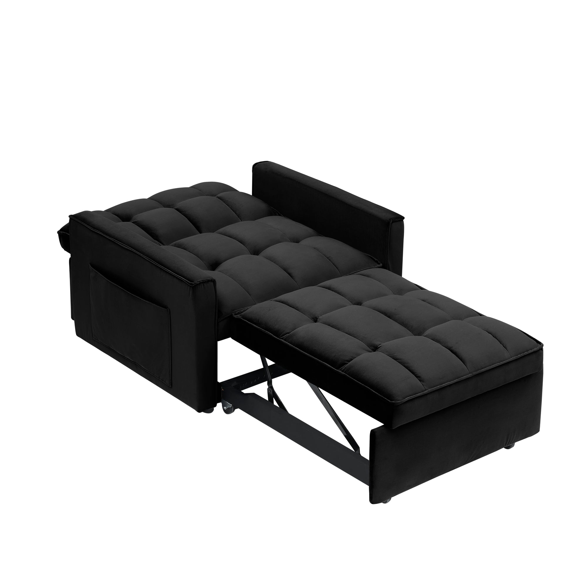 Sofa Bed Chair 3 In 1 Convertible, Recliner, Single Recliner, Suitable For Small Spaces With Adjustable Back Black Black Light Brown Velvet Wood Primary Living Space Loose Back Modern,Traditional Eucalyptus Rolled Arms Solid Wood Mdf Resin Metal & Wood 1