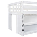 Twin Size Kid Low Loft Bed With Two Tier Shelves And Led Light For White Color Box Spring Not Required Twin White Bedroom Pine